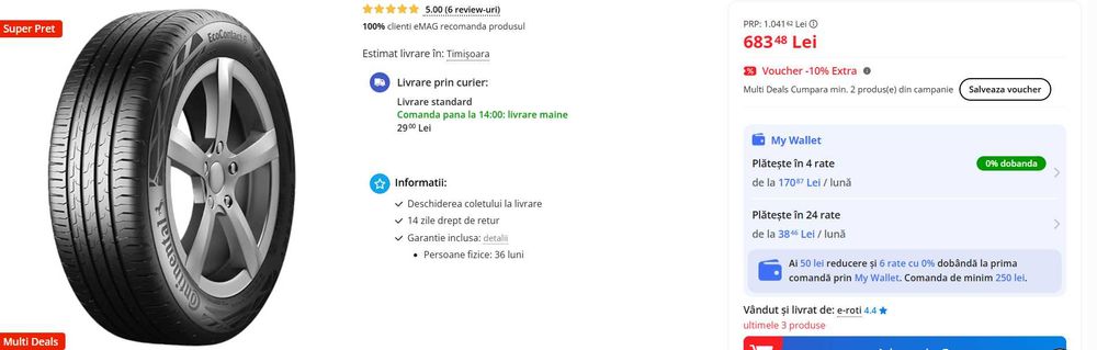 Vand Anvelope Vara Continental 215/55 R17 rulate 4000km dot 2024