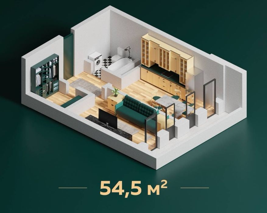 Продаётся 2ком ЖК Darkhan Residence 54.5м2 ор-р: Ул.Катта Дархан