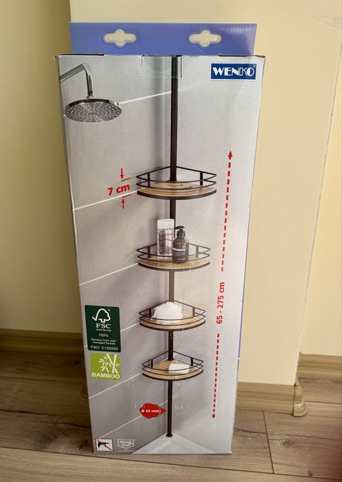 Нова ъглова етажерка за баня бамбук