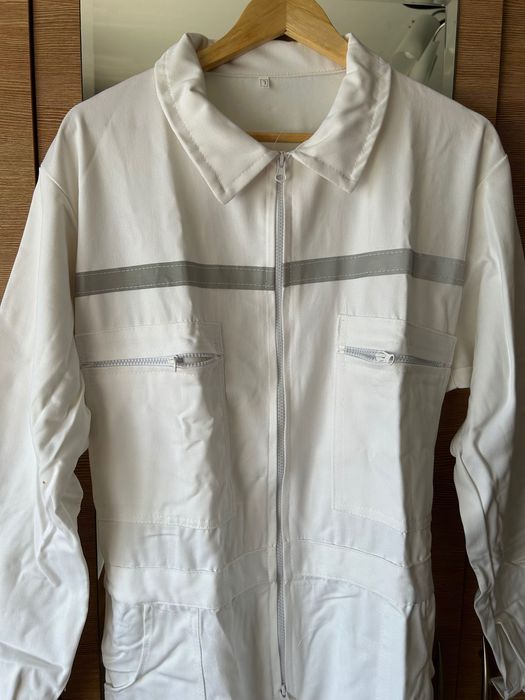 Мъжки работен гащеризон, бял, размер L