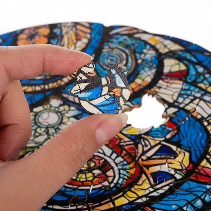 Puzzle din lemn bufnita 177 piese colorate adulti si copii 38x21.5 cm