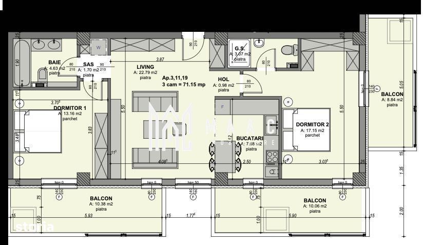 Apartament 3 camere de vânzare | Sibiu | Hipodrom 1 | 3 balcoane