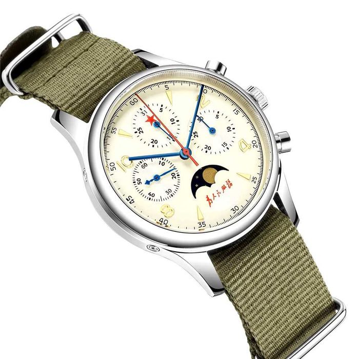 Ceas 40mm Safir Cronograf Pilot 1963 Seagull Moonphase ST1908 Calendar