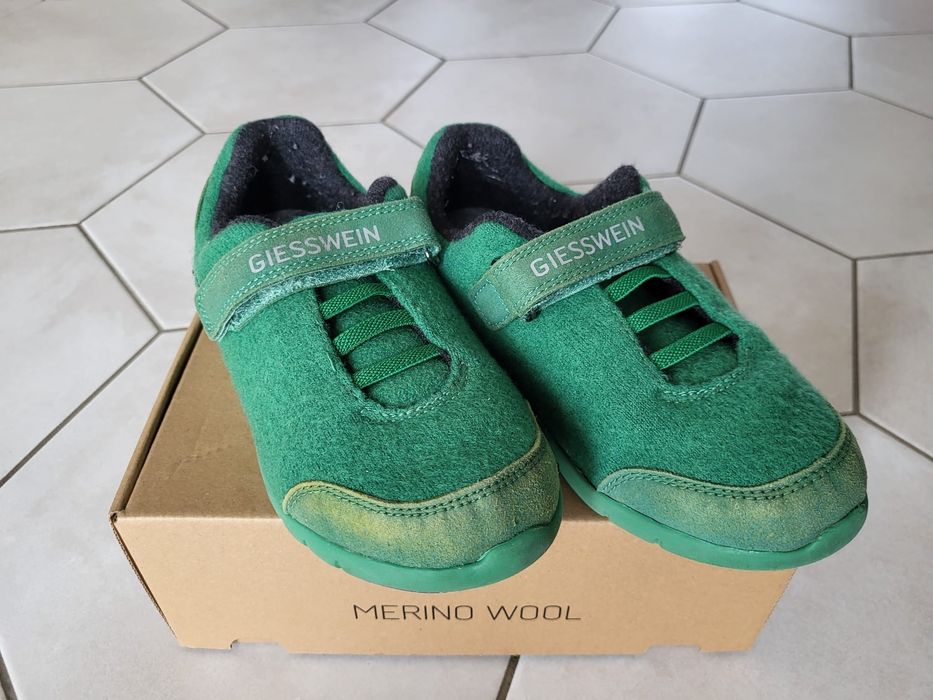 Pantofi copii Merino Runners verzi, m. 34, 22 cm interior