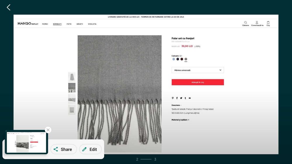 Set Caciula Gri din Tricot marca Mango uniSex  +++ Fular tot Gri
