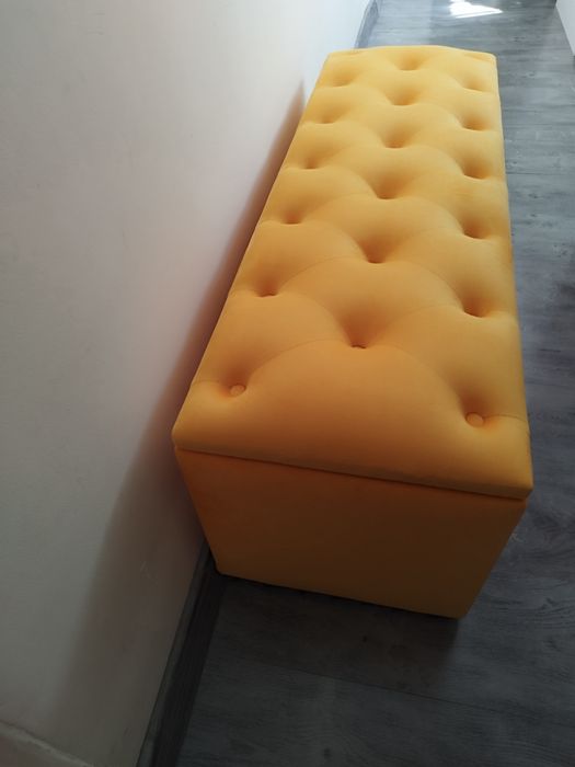 Bancheta,băncuță catifea cu spatiu pentru depozitare culoare galben