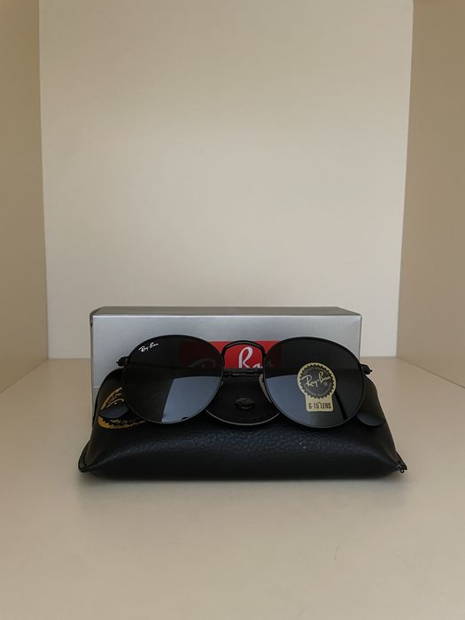 Ray-Ban Кръгли Черни Слънчеви Очила + Калъф и Кърпичка