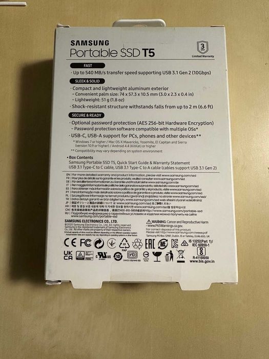 Чисто Нов Запечатан 2TB Samsung Portable SSD T5 mSATA SSD 2.5 2TB USB 3.1 (MU-PA2T0B)