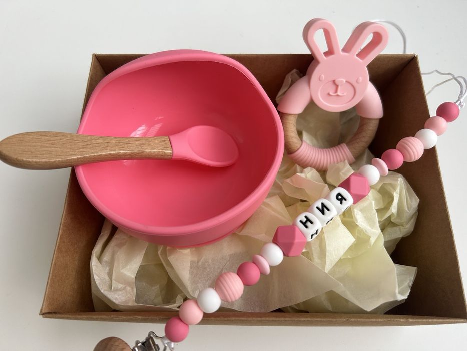 Силиконов клипс или гризалка комплект | подарък за бебе | новородено |