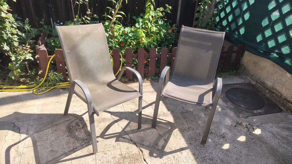 Set 2 scaune de gradina GoodHome Janeiro, gri, cadru aluminiu+textil, stivuibile