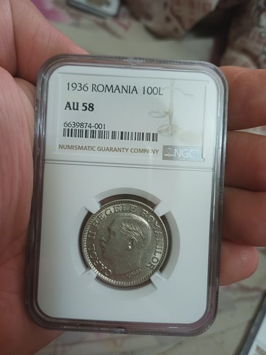 Moneda 100 lei 1936 Romania Ngc au58