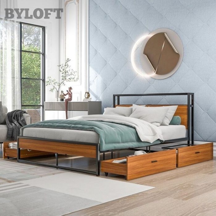 Металлическая двуспальная Кровать НЕБЕСА в Дизайна ЛОФТ