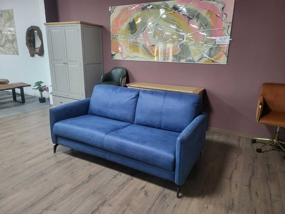 Дизайнерски син диван от плат тройка с функция сън