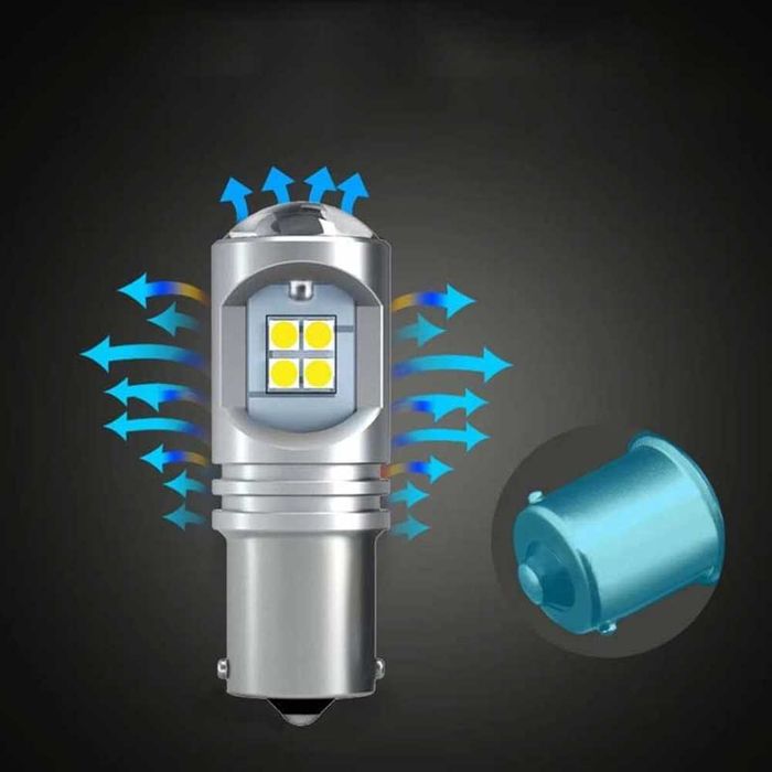 LED диодни крушки с вградени лупи - P21W/BA15S, Canbus Error Free