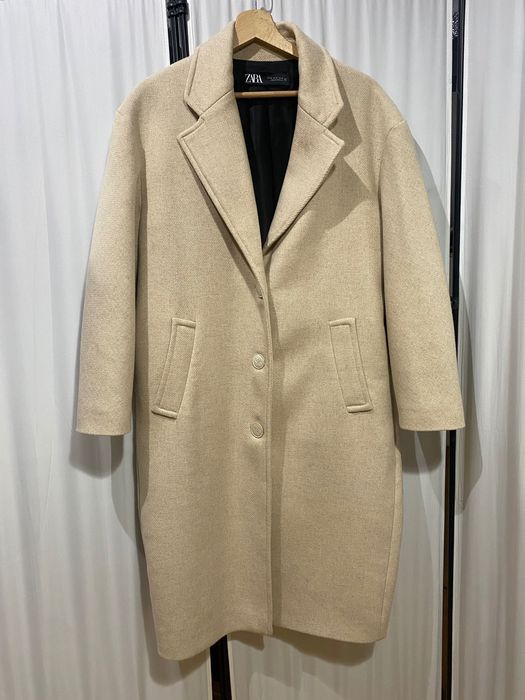 Оувърсайз вълнено палто Zara в пясъчно бял цвят