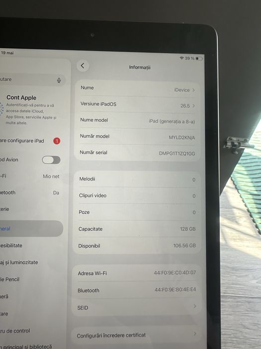 Ipad 10.2 inch generatia a8a  128gb mdm bypass fara resetare