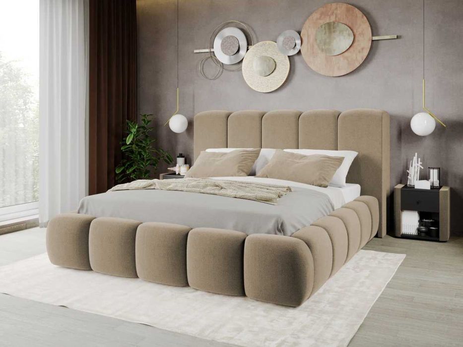 Pat Tapitat Noel Bej - Velluto 3 cu somiera fixa