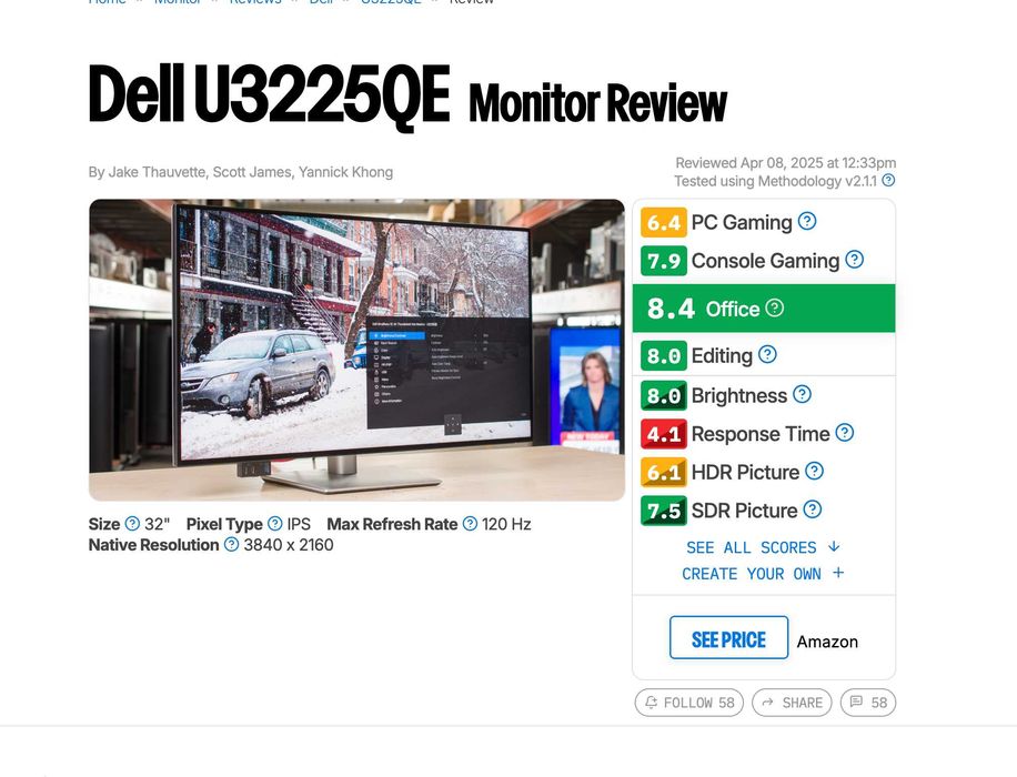 Dell UltraSharp U3225QE — 31.5″ 4K IPS  Monitor (Narxi: 920$)