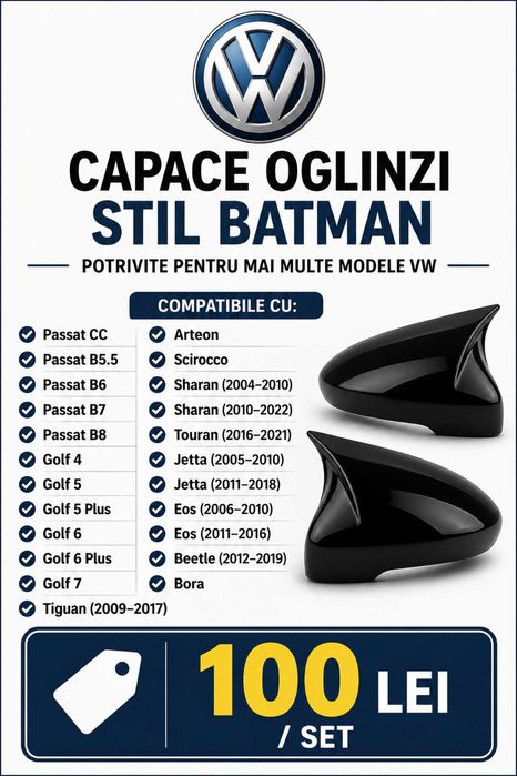 Capace oglinzi Batman Noi - TOATE MODELELE / Volkswagen Audi BMW Renault Skoda Opel Dacia