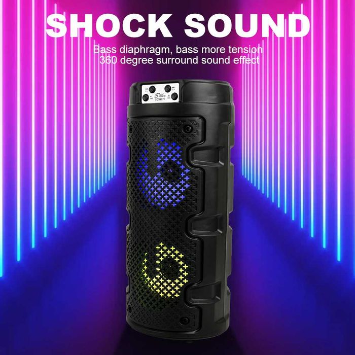 Boxă portabilă Bluetooth Sing-e ZQS4271, Bluetooth 5.0, Putere 8W, Difuzoare duble 4", Iluminare RGB LED, Negru