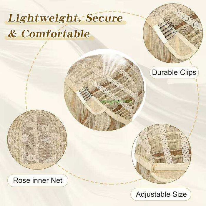 Златисто руса вълнообразна перука с бретон - 40 см