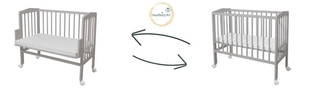 Странично Легло - Кошара 2в1 тип Next to Me с Матрак - Цвят сиво