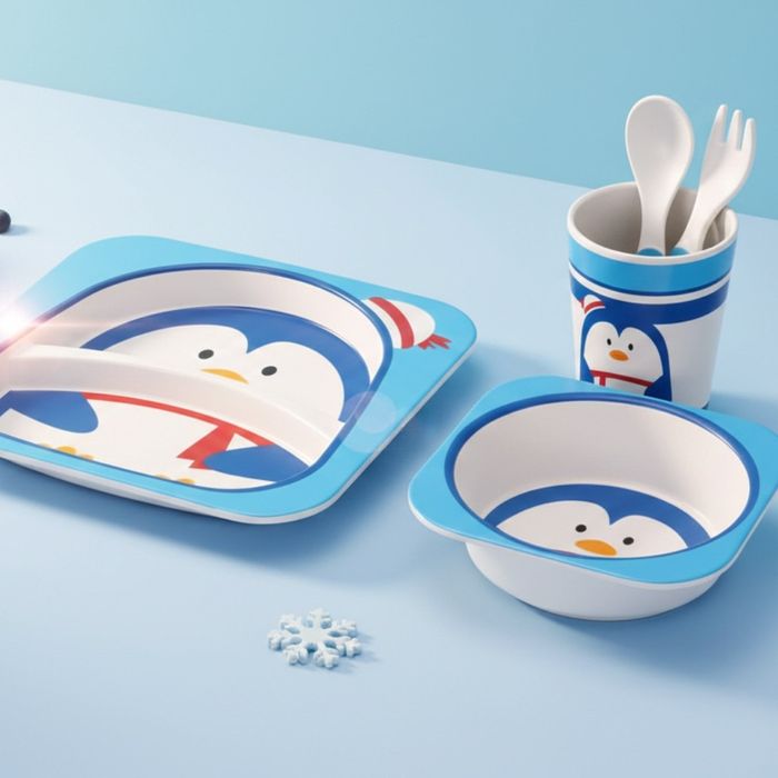 Детски комплект за хранене 5 части синьо или розово