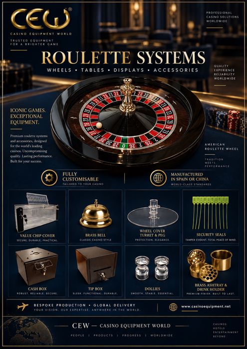 Mese poker, blackjack, ruletă și echipamente profesionale casino CEW