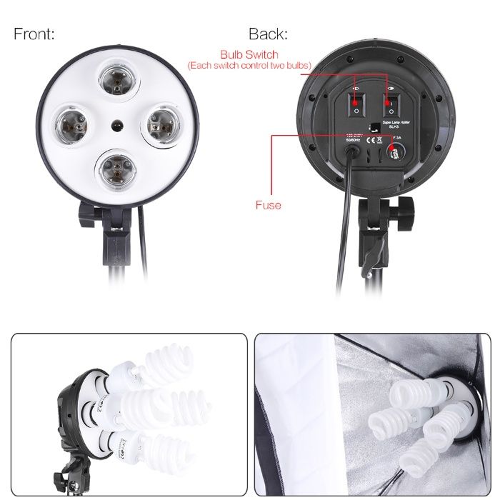 Kit Studio foto-video 3x Softbox,12x bec 45W, macara + geanta