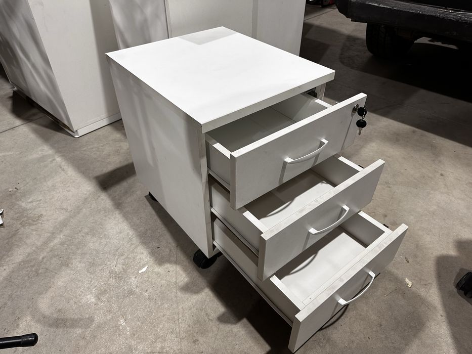 Офис контейнер с 3 чекмеджета – бял, на колелца (ORT)