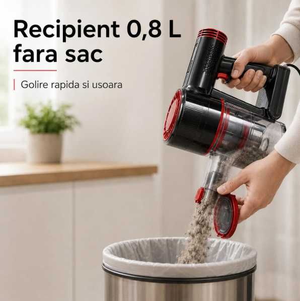 Aspirator vertical de mana fara sac 2 in 1 400W cu iluminare LED