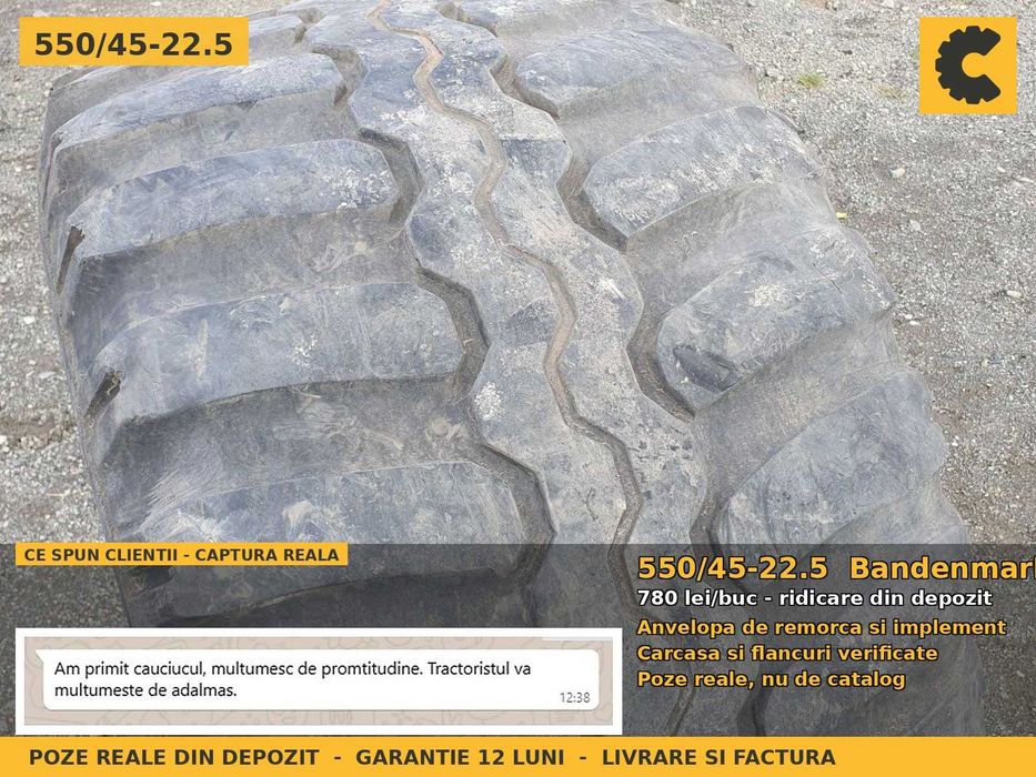 Anvelope Cauciucuri 550/45-22.5 550/45 22.5 550 45 22.5 550/45R22.5 5504522 Bandenmarkt Remorca Implement Flotatie SH Second Hand OFERTA Pret Bun