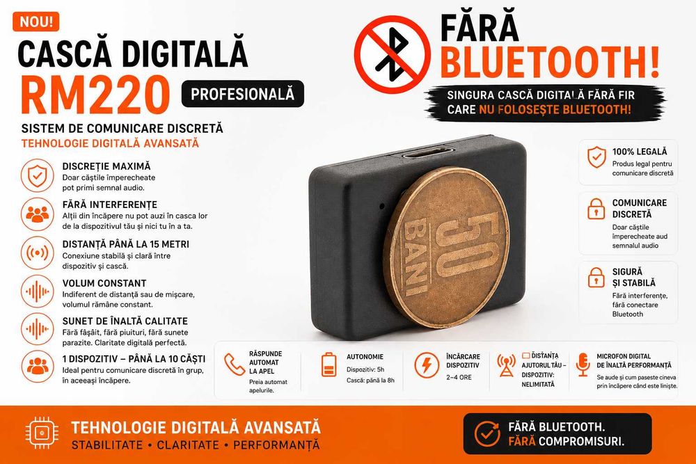 Sistem pentru copiat Profesional Fara Bluetooth - Casca Digitala de copiat 100% Nedetectabila
