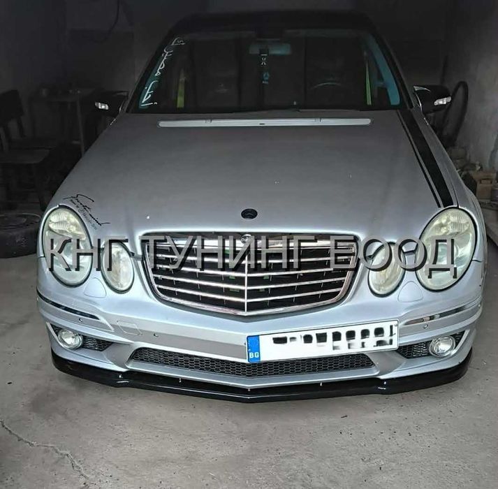 Преден лип спойлер за мерцедес в211 амг е класа фейс / mercedes w211 amg e class facelift lip spoiler / добавка за предна броня / нож