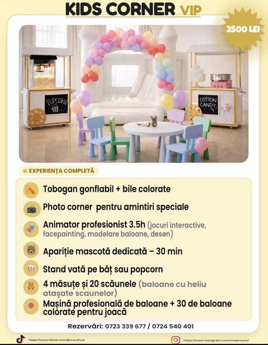 Kids Corner petrecere copii | Tobogan gonflabil, animator, popcorn