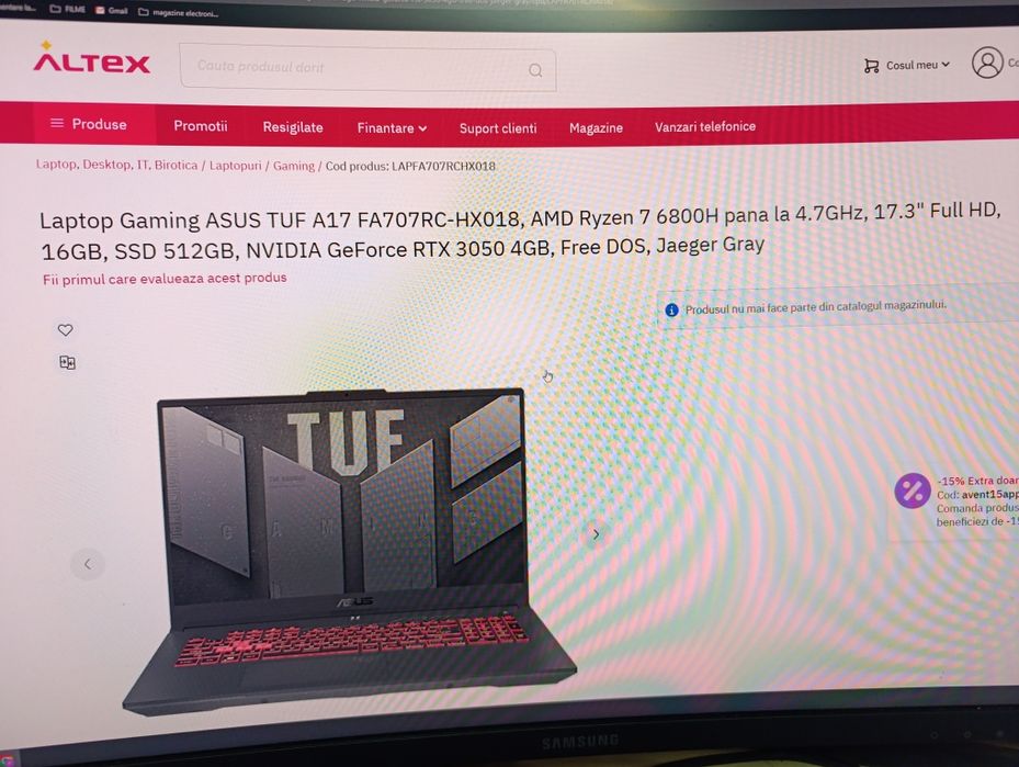 Dezmembrez sau complet Laptop gaming Asus tuf Fa707rc ryzen 7