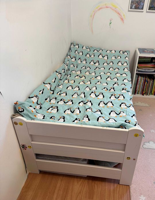 Pat IKEA copii cu saltea memory foam cu 2 fete vara/iarna 90x190 cm