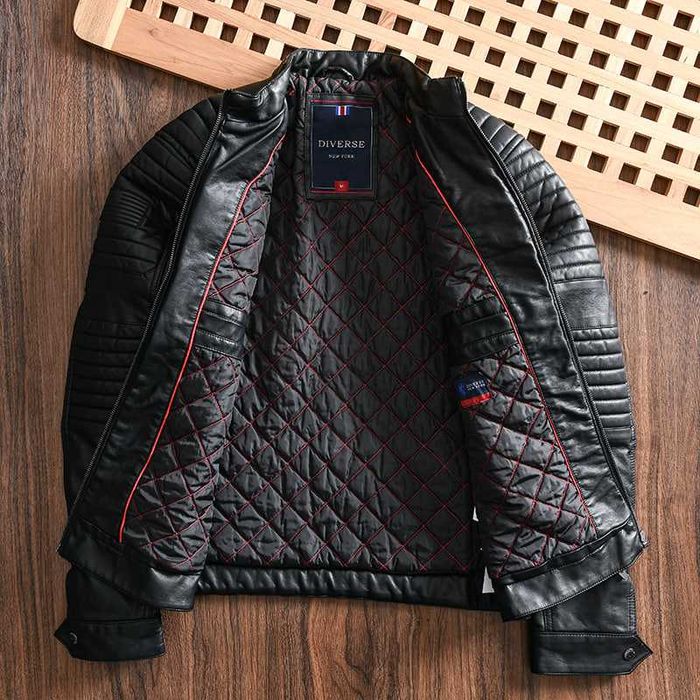 Кожаная куртка, мужская, DIVERSE JACKBLACK в байкерском стиле [M/L/XL]