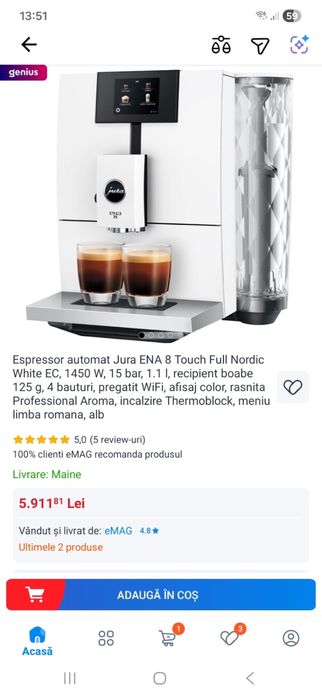 Vand espressor cafea jura Ena 8