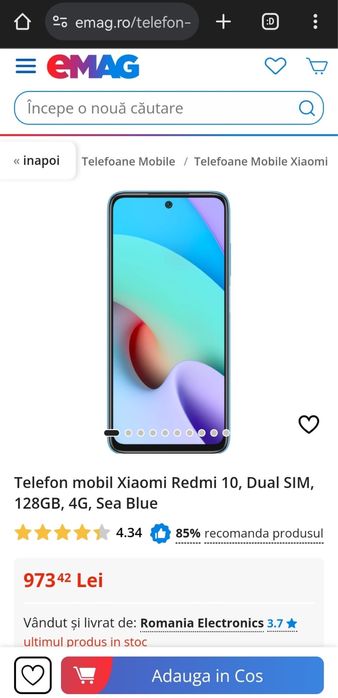 Telefon mobil Xiaomi Redmi 10, Dual SIM, 128GB, 4G, Sea Blue