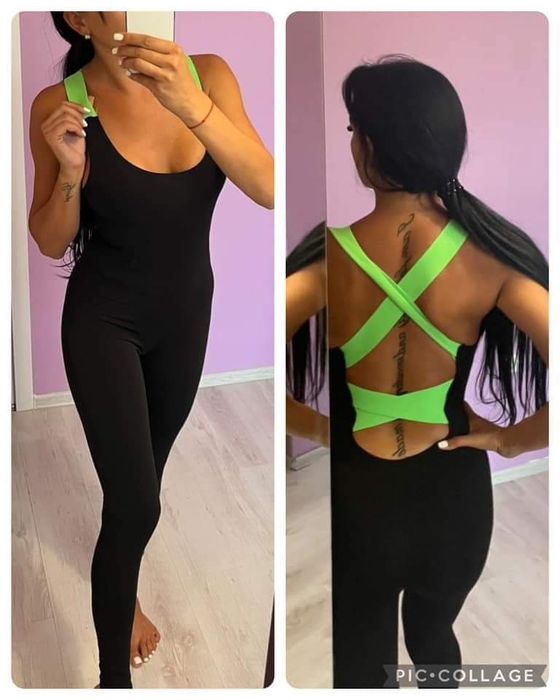 Черен гащеризон с ефектен гръб