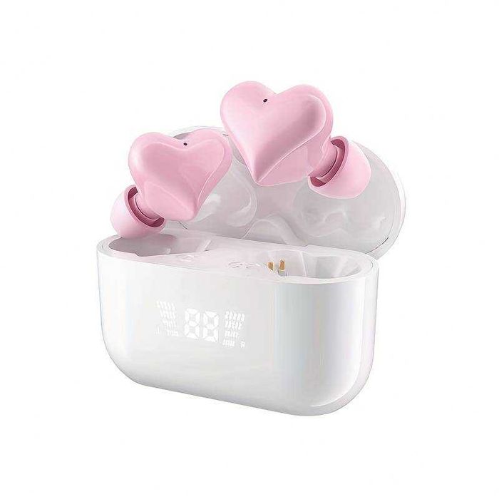 Ediție limitată Căști roz cu model inima si indicator LED al bateriei