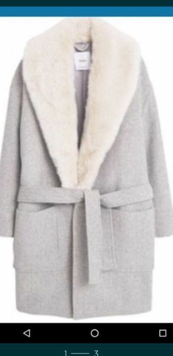 Palton Mango din lana cu guler de blana .nou cu eticheta ,gri perla,su