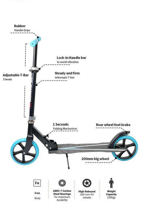 Тротинетка скутер с големи гуми за деца и възрастни колела сгъваема