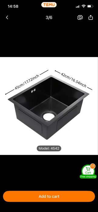 Черна мивка от 304 неръждаема стомана със сифон