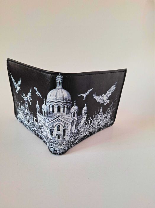 Мъжки арт портфейл от естествена кожа. Wings of Nevsky