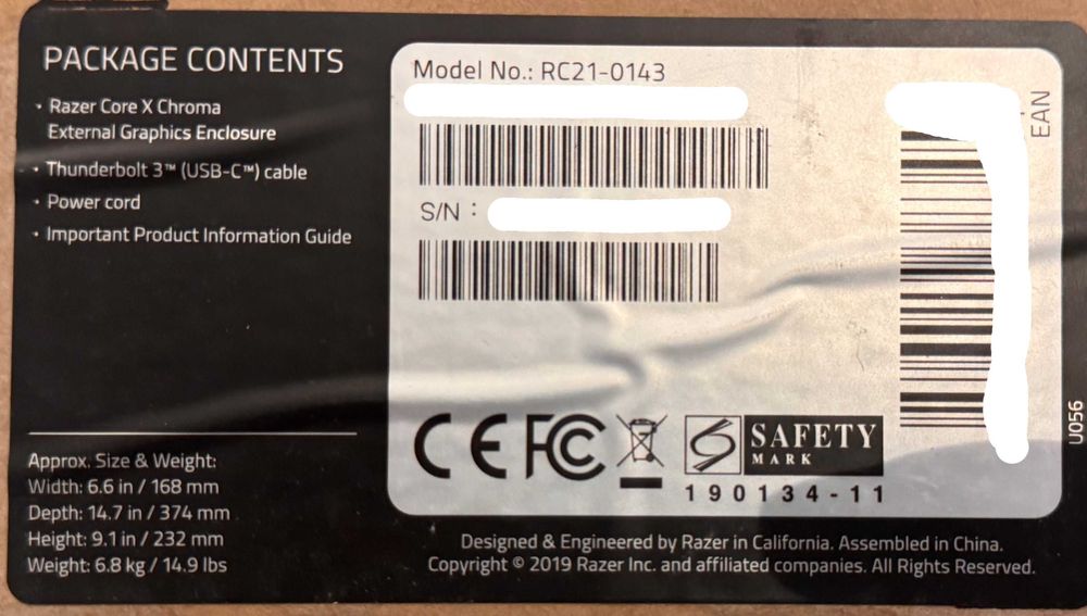 Carcasă grafică externă Razer Core X Chroma, Thunderbolt 3