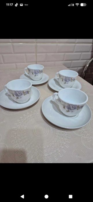 Set cesti cafea elegante, portelan, cu farfurioare NOI stil franțuzesc