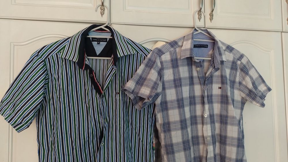 Мъжка риза Tommy Hilfiger, S/M, Къс ръкав, Зелена/Сива