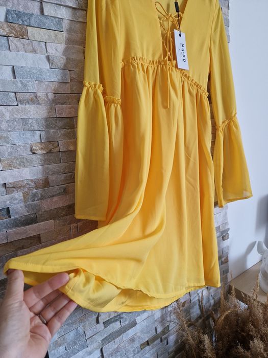 Rochie midi cu maneci clopot, noua, masura XS-S